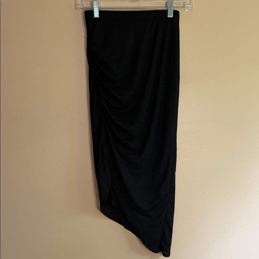 Asymmetrical Black Jersey Skirt with Side Drape